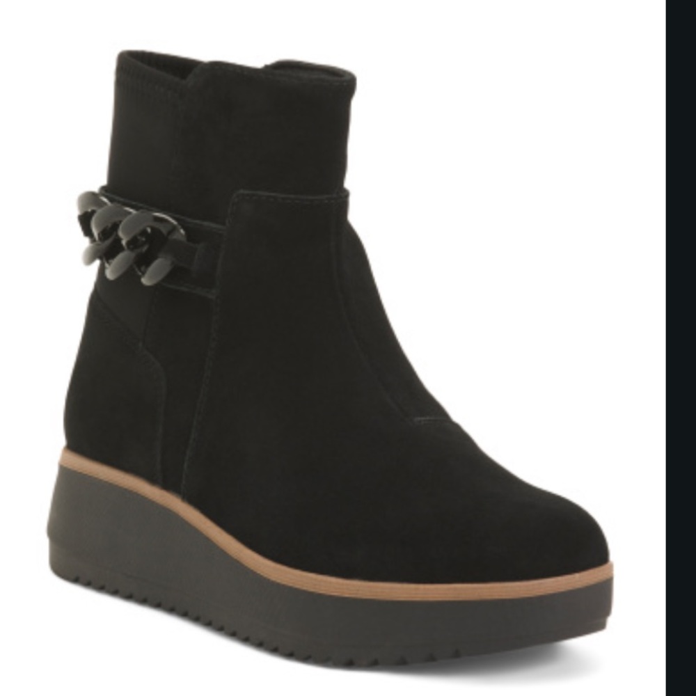 NWT NEW Clarks Black Suede Ankle Booties ZIP 6.5 W wide boot Zylan Rose 36